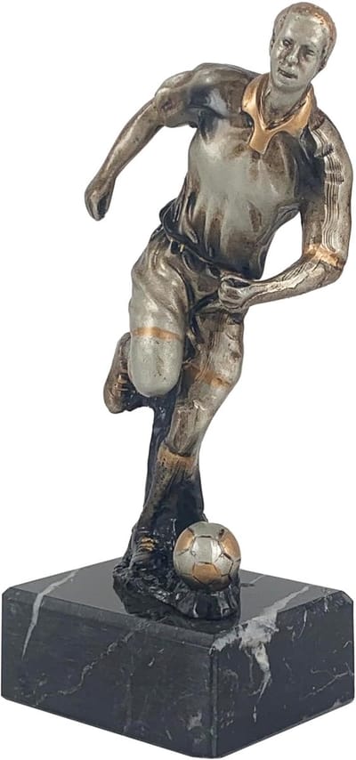 Voetbal Trofee - Sport Prijs - Wedstrijd Beloning - Gedetailleerd Figuur - 17 cm Hoog - Zilver Goud
