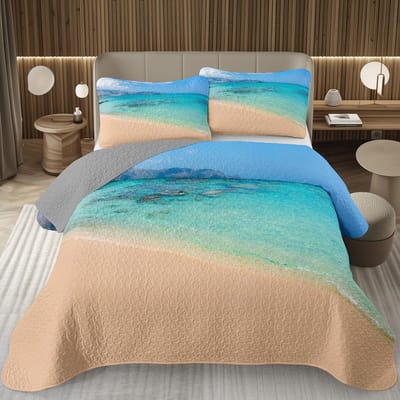 Strand Sprei Tropische Palmboom Quilt Set Twin King Size Zee Oceaan Zeelandschap Kustthema Beddengoedsets EU Double 200x200cm