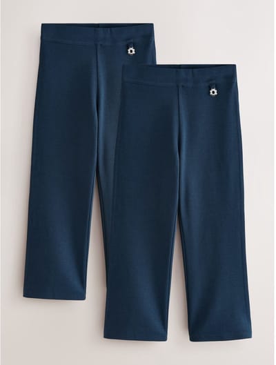 Next - Meisjes - 2 schoolbroeken met hoog aandeel katoen, stretchy, bootcut en elastische tailleband - Blauw