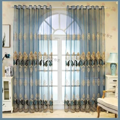 Écran de fenêtre brodé, cloison de chambre à coucher de balcon de salon de luxe de style européen, écran de fenêtre de villa de luxe de style français (200×270cm) 2pc