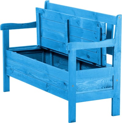 KADAX Tuinbank, 120 x 47 x 81,5 cm, bank van een vezelplaat, zitbank met opbergruimte en rugleuning, weerbestendige houten bank voor tuin, balkon, 120 cm, blauw