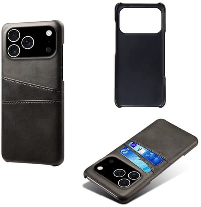 MobyDefend Hoesje - Geschikt voor iPhone 17 Pro - Lederen Backcover Met Vakjes Pasjes - Zwart