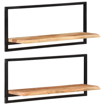 vidaXL - Wandschappen - 2 - st - 80x25x35 - cm - massief - acaciahout - en - staal