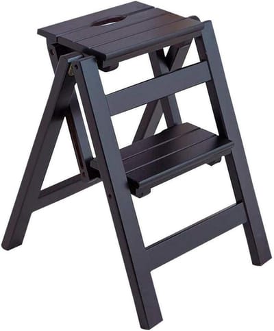Opvouwbare opstap - Houten kruk ladder - Veelzijdig gebruik - Antislip voetjes - 2 treden - Houtkleur
