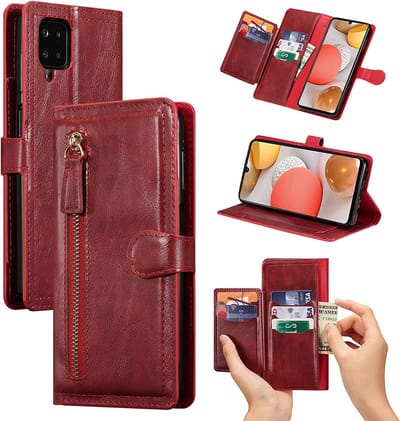 Bookcase Hoesje Geschikt voor: Samsung Galaxy A22 4G met ritssluiting - Flipcover - Magnetisch - 5 kaarten houder - Rood