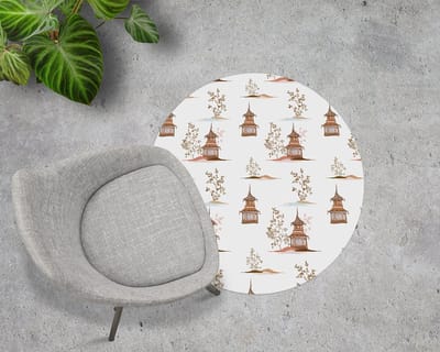 Coloray Vloerbeschermer - Chinees landschap Stoel Mat - 100x100 cm - Wit Vloerbeschermer Harde Vloer - Motif Vloerbeschermer - Mótif Bureaustoelmat - Ronde Mat - Deel Thema
