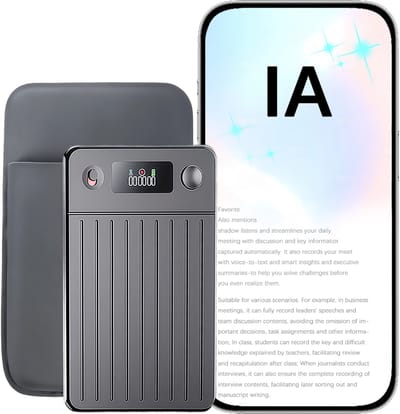 AI Note Taker - Slimme AI Spraakrecorder - AI Voice Recorder 64GB - Transcriptie & Samenvatting in Nederlands & 256 Talen - Dubbele Microfoon - Voor Onderwijs, Vergaderingen & Interviews