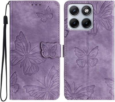 Coverup Hoesje - Geschikt voor Motorola Edge 70 Fusion Hoesje - Coverup Vlinders Book Case - Paars