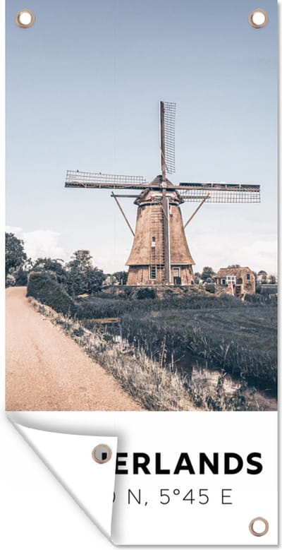 Schuttingposter Nederland - Molen - Weiland - 100x200 cm - Tuindoek