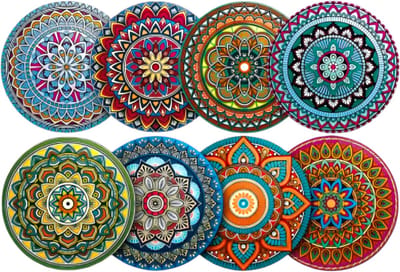 Onderzetters Mandala - 8 stuks - Set van 8 - Onderzetters - Bohemian - Coasters - Onderzetters glazen - Houten onderzetters - Onderzetters voor glazen - Onderleggers voor glazen of Kopjes - Verjaardagscadeau - Moederdag - Vaderdag - Cadeau