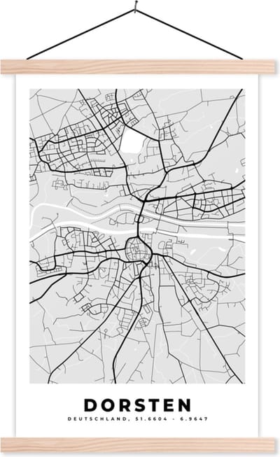 Posterhanger incl. Poster 40x60 cm - Schoolplaat - Plattegrond - Duitsland - Dorsten - Kaart - Stadskaart - Textielposter - Blanke latten - Stadskaart