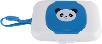 Opbergdoos Vochtig Doekjes - Baby Reisdoekjes Box - Hygiënisch Onderweg - Navulbaar en Draagbaar - Compact Formaat - Wit Blauw