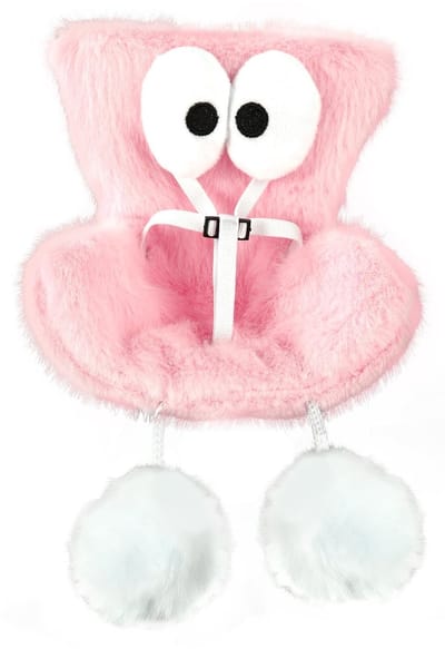 Dailygoods- Autostoel Pluche Poppen - Autostoel met Pluchen Stoelkussen - Korte/Lange Clip - Roze/Transparant - ABS/Polyester - Afmetingen 14x13x10cm - Poppenstoel