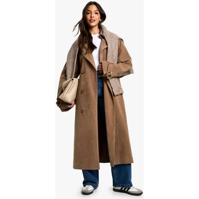 boohoo Dames Vintage-look suedette trenchcoat | Taupe | Maat: 8
