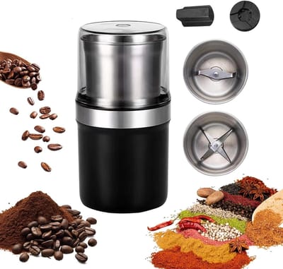 Krachtige 200W Elektrische Maalmolen voor Koffie, Specerijen en Noten met 2 RVS Containers voor Nat en Droog Malen