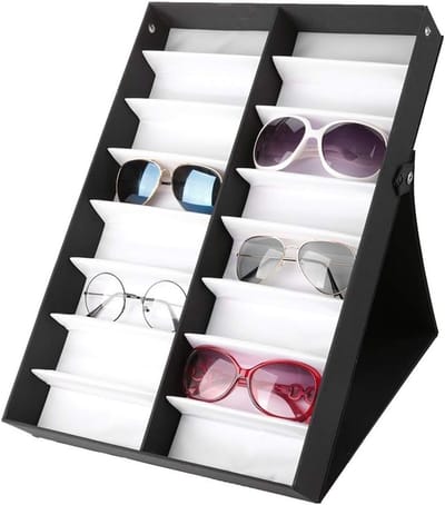 Voorraaddoos voor zonnebrillen met 16 vakken, opbergdoos voor brillen en accessoires, ideaal voor organisatie en bescherming van brillen, 19.1 x 13.0 x 2.4 inch