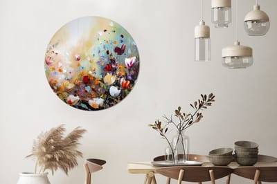 WallCircle® - Behangcirkel 100x100 cm - Muurstickers Olieverf - Bloemen - Kleurrijk - Natuur - Muurcirkel woonkamer - Wandcirkel slaapkamer - Kamer decoratie zelfklevend - Muurdecoratie accessoires XXL