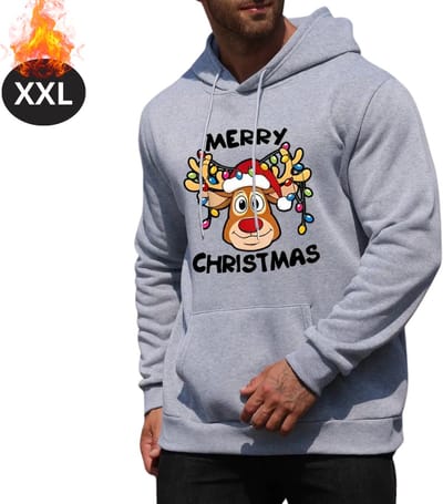 Bovista Kersttrui - Heren - Foute Kersttrui - Christmas Sweater - Cartoonprint - Kerst Sweater - Christmas Jumper - Hoodie - Lichtgrijs - XXL