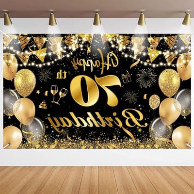 Verjaardag Banner - Feest Decoratie - 70 Jaar Viering - Extra Groot Formaat - 180 x 110 cm - Zwart Goud