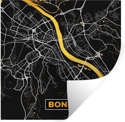 Muurstickers - Sticker Folie - Bonn - Stadskaart - Plattegrond - Kaart - Goud - Duitsland - 100x100 cm - Plakfolie - Muurstickers Kinderkamer - Zelfklevend Behang XXL - Zelfklevend behangpapier - Stickerfolie