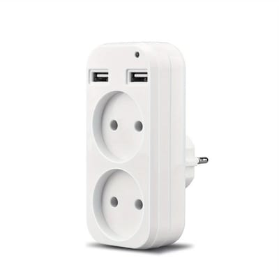 DrPhone PowerPort – USB Stekker Adapter - Stekkerdoos - Draagbare Dubbele Aansluiting (Sockets) & Ingebouwde USB-Poorten – Wit