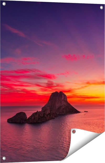 Gards Tuinposter Ibiza Rotsen Eiland bij Zonsondergang - 60x80 cm - Tuindoek - Tuindecoratie - Wanddecoratie buiten - Tuinschilderij