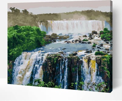 Schilderen Op Nummer Volwassenen DIY Paint By Number Compleet Hobby Pakket op Frame met Vernis - ®Arty Bee - Iguazu Waterval 50x40cm