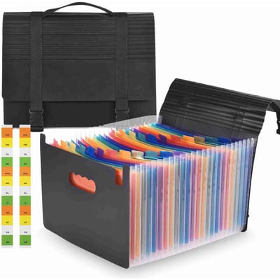 Classeur accordéon avec poignée 24 compartiments Classeur extensible Format A4 Lettre Organisateur de documents Couleur arc-en-ciel noir