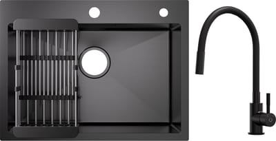 CECIPA max Spoelbak Met Keukenkraan - Spoelbakken Keuken 60x45cm Antraciet- Spoelbakken met afdruip - Multifunctionele Spoelbak - roestvrij staal Spoelbak