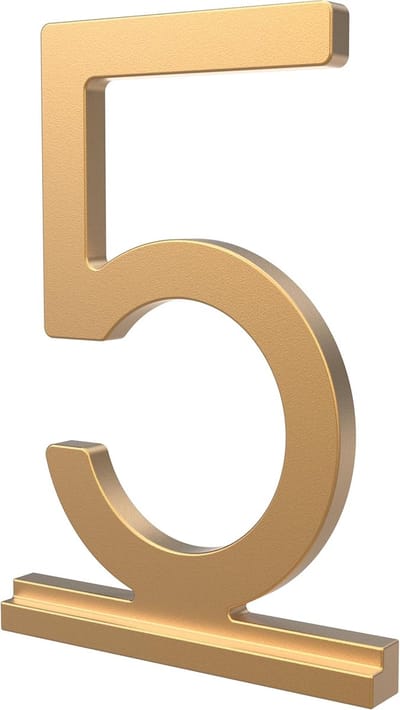Huisnummer 5 - Adrescijfer Metaal - Adres Zichtbaarheid - Roestbestendig Aluminium - 4.3 Inch Hoog - Satijn Goud