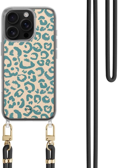 Casevibes - Telefoonhoesje met koord - Geschikt voor Apple iPhone 16 Pro - Luipaard blauw - Blauw - Luipaardprint