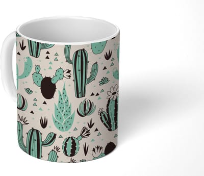 Mok - Koffiemok - Cactus - Patroon - Bloemen - Mokken - 350 ML - Beker - Koffiemokken - Theemok