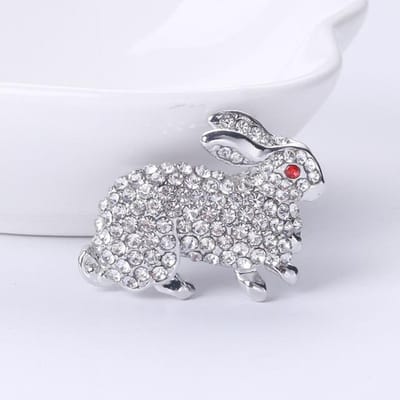 Schattige Strass Konijn Broche Dieren Serie Broche Mode Legering Strass Speld Kleding Accessoires white
