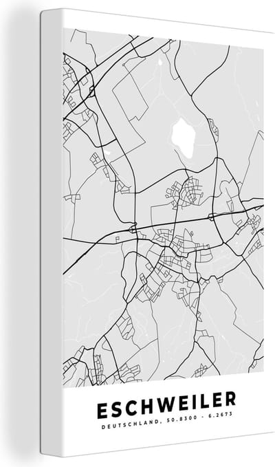 Canvas Schilderij Stadskaart - Eschweiler - Kaart - Duitsland - Plattegrond - 20x30 cm - Wanddecoratie