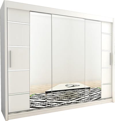 InspireMe - Kledingkast met 3 schuifdeuren, Modern-stijl, Kledingkast met planken (BxHxD): 250x200x62 - VENTILA IV 250 Wit Mat mat 4 lades