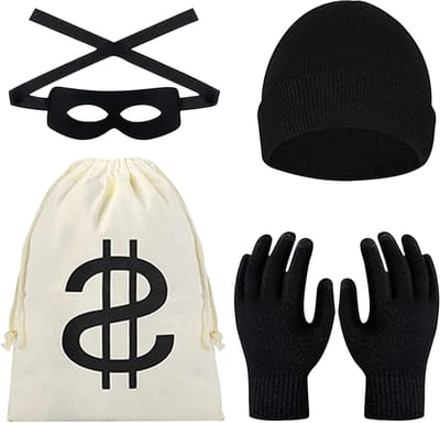 4-delige dievenoutfit voor themafeesten, carnaval en Halloween - Perfect voor rollenspellen en kostuumverhuur