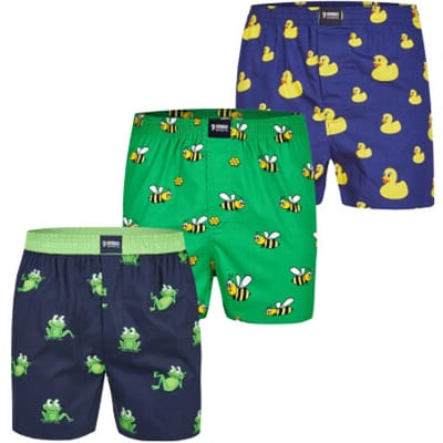Happy Shorts X Heren Wijde Boxershort Met Binnenbroek Kikker/Eend/Bij Print 3-Pack - Maat L