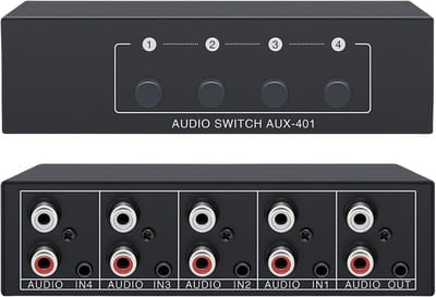 RCA & 3.5mm Audio Schakelaar (4-in-1-uit/1-in-4-uit) - Stereo Selector voor Luidspreker & Hoofdtelefoon