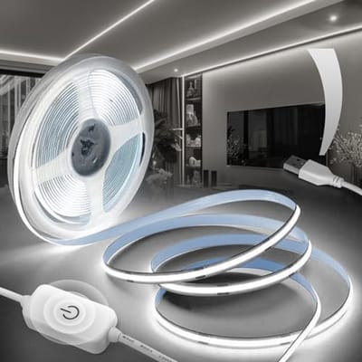 SnelShoppen - USB 5V COB LED Strips Dimbaar 5M Zelfklevend 320LEDs/M Koud Wit 6000K voor TV Verlichting, Slaapkamer, Spiegel, Keuken Decoratie