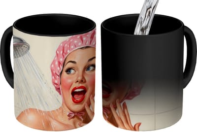 Magische Mok - Foto op Warmte Mokken - Koffiemok - Vrouw - Douche - Roze - Magic Mok - Beker - 350 ML - Theemok