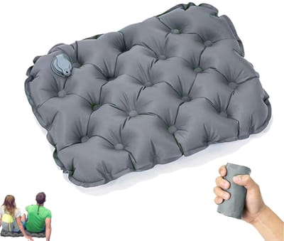 1 stuk - Opblaasbaar zitkussen - Antislip luchtmat - Camping luchtmat 44cm*35cm - Waterdicht draagbaar zitkussen - Gemakkelijk op te bergen picknickmat - Geschikt voor vliegen, wandelen, bergbeklimmen, thuis en kamperen (grijs)