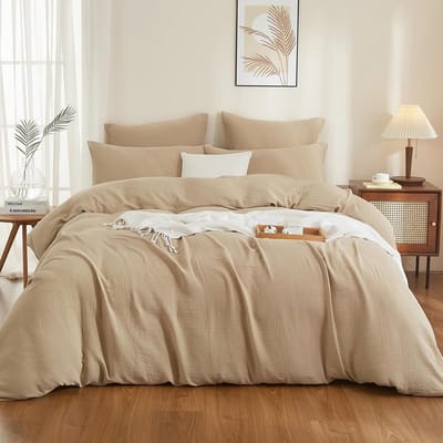 Bedlinnen Set - Mousseline Katoen - Comfortabel Slapen - Ademend Vierlaags - 220x240 cm - Beige Khaki