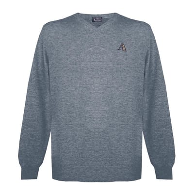 Aquascutum heren lange mouwen / v-hals knitwear jumper met logo in grijs