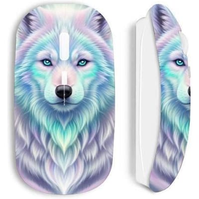 Souris sans fil - maniacase - Loup blanc reflet violet - Optique - Nano récepteur USB - Blanche