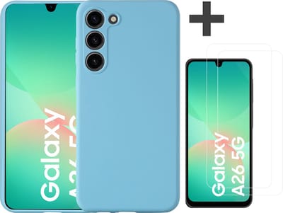 Hoesje geschikt voor Samsung Galaxy A26 hoesje zacht siliconen met 2 Stuks gehard glas Screenprotectors- Arara backcover - Blauw