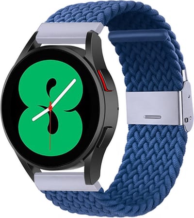 By Qubix - Braided nylon bandje 20mm - Blauw - Geschikt voor Samsung Galaxy Watch 7 (40 & 44mm) - Galaxy Watch FE - Galaxy Watch 6 - Galaxy Watch 6 Pro - Galaxy Watch 5 - 5 Pro - Galaxy Watch 4 - 4 Classic - Active 2 - Watch 3 (41mm)
