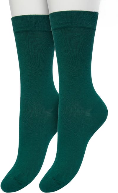 Bonnie Doon Basic Sokken Dames Donker Groen maat 36/42 - 2 paar - Basis Katoenen Sok - Gladde Naden - Brede Boord - Uitstekend Draagcomfort - Perfecte Pasvorm - 2-pack - Multipack - Effen - Donkergroen - Trekking Green - OL834222.380