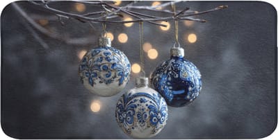 WC mat 120x60 cm - Antislip - Kerstbal - Versierd - Blauw - Toiletmat - Vloermat - Douchemat - Toilet tapijt - Toiletmatten