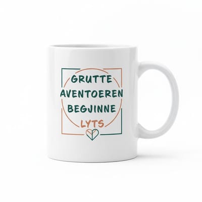Grutte Aventuren Begjinne Lyts Keramische Mok 330 ml – Inspirerende Friese Quote Koffie- en Theemok