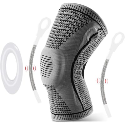 1 stks Kniesteun Mannen Vrouwen Kniebrace met Zijstabilisatoren Siliconen Pad Sport Kniemouwen voor L grijs